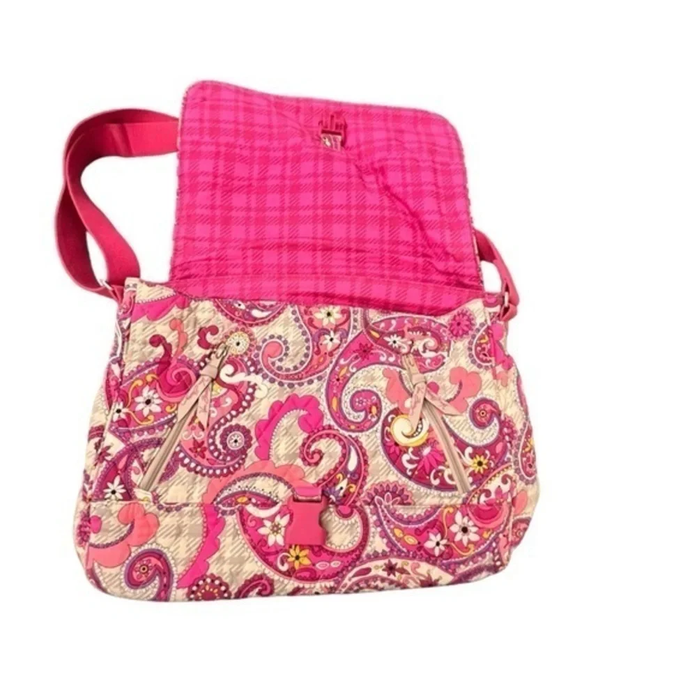 Vera Bradley Messenger Cross‎ Body Bag Pink Paisley Meets Plaid Retired Laptop